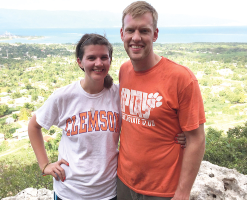 Dominican Republic Lizanne Ferrell \u201910 and Andrew \u201911 Carlson show their Tiger spirit while hiking in Barahona.